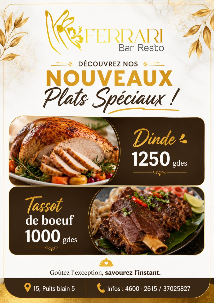 Ferrari Bar Resto — Nouveaux plats spéciaux : Dinde et Tassot de boeuf